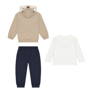 Younger Boys White, Beige & Navy Blue Tracksuit ( 3 Piece )