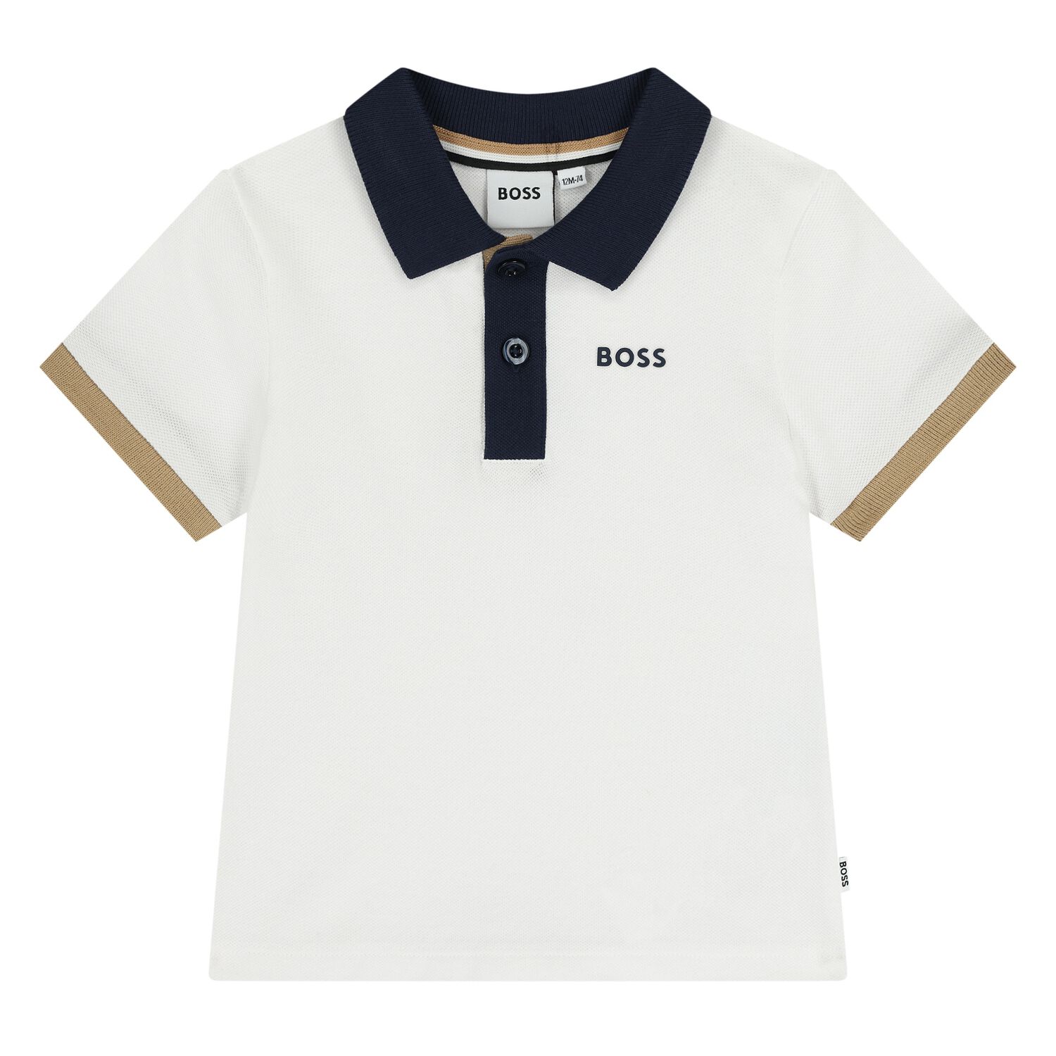 Younger Boys White Logo Polo Shirt, 1, hi-res
