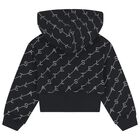 Girls Black Logo Hooded Zip Up Top, 1, hi-res