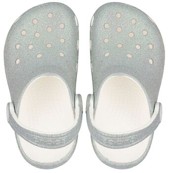 Girls Silver Iridescent Glitter Classic Clogs Sandals