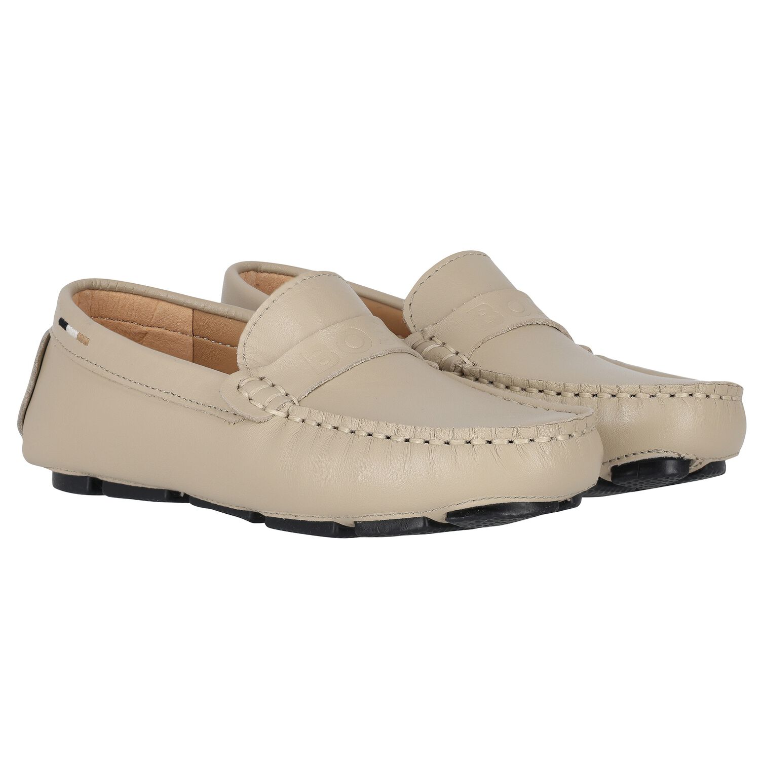 Boys Beige Logo Moccasins, 1, hi-res image number null
