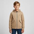 Boys Beige Logo Hooded Zip Up Top, 1, hi-res
