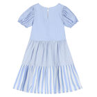 Girls Blue & White Striped Logo Dress, 1, hi-res