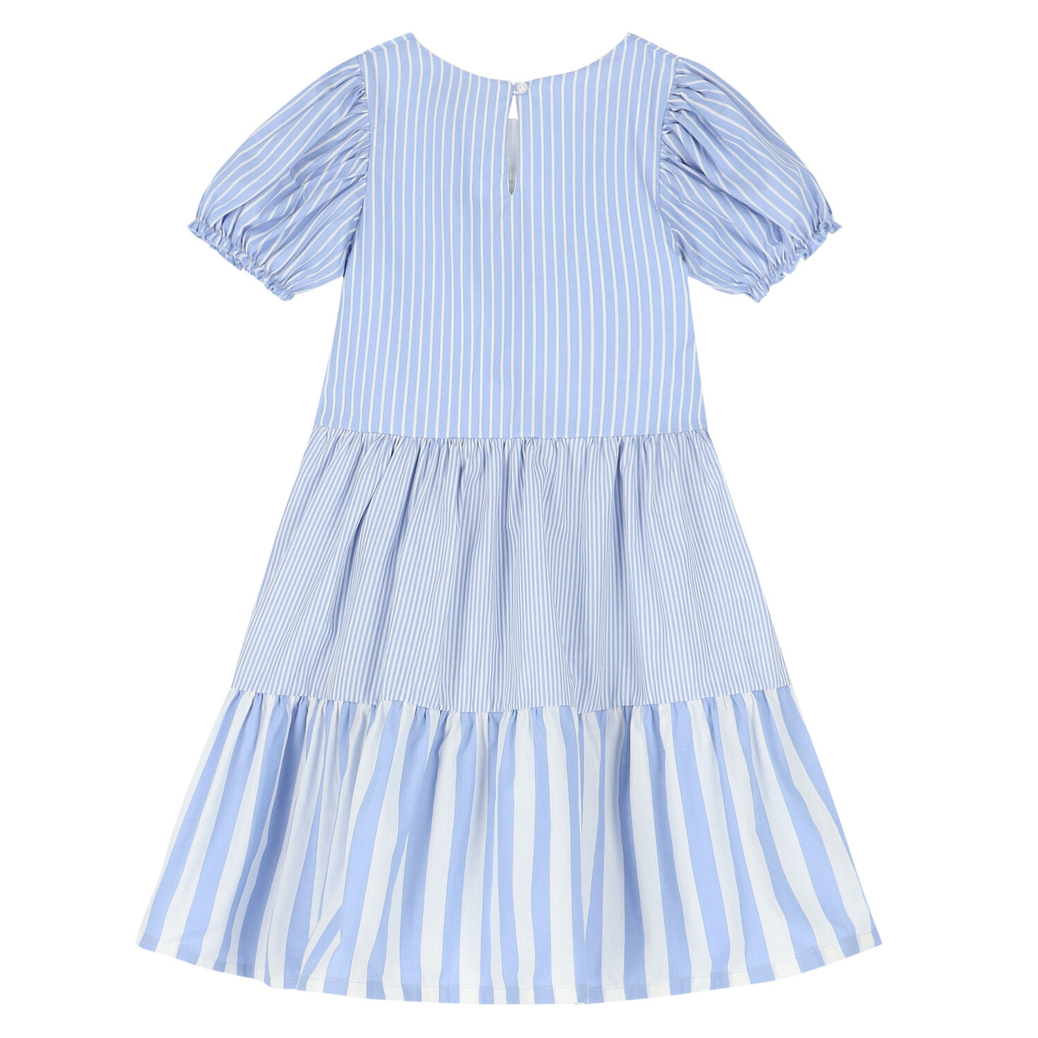 Girls Blue & White Striped Logo Dress, 1, hi-res