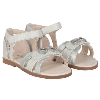 Younger Girls Silver Diamante Bow Sandals