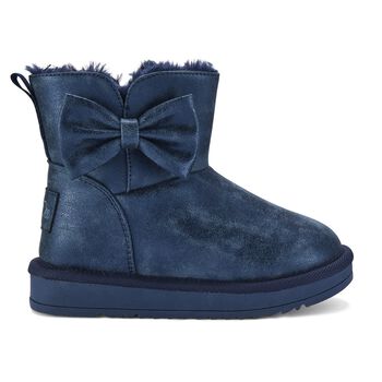 Girls Metallic Blue Faux Leather Bow Boots