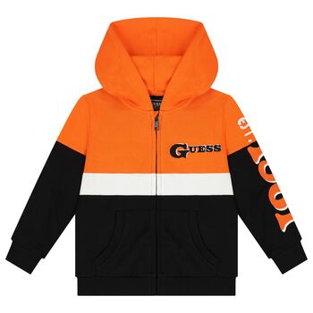 Boys Orange & Black Logo Hooded Zip Up Top