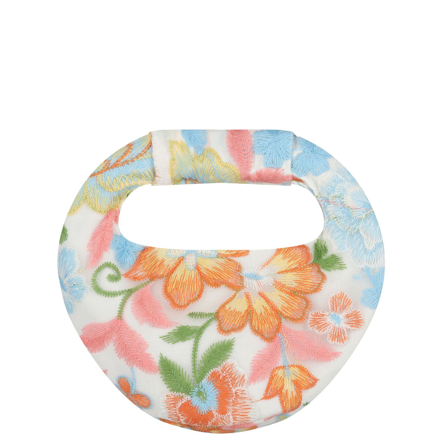 Girls White & Orange Embroidered Floral Handbag , 1, hi-res