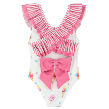 Girls White & Pink Ice Cream Swimsuit