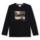 Boys Black Logo Long Sleeve Top, 1, hi-res