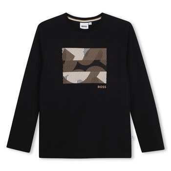 Boys Black Logo Long Sleeve Top