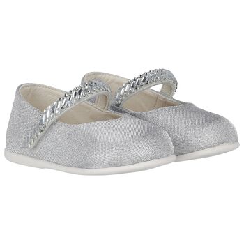 Baby Girls Silver Swarovski Crystal Shoes