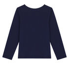 Girls Navy Logo Long Sleeve Top, 2, hi-res