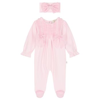 Girls Pink Babygrow & Headband Set