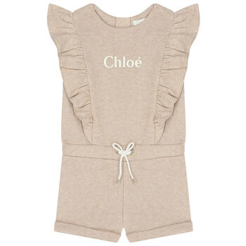 Younger Girls Beige Logo Playsuit