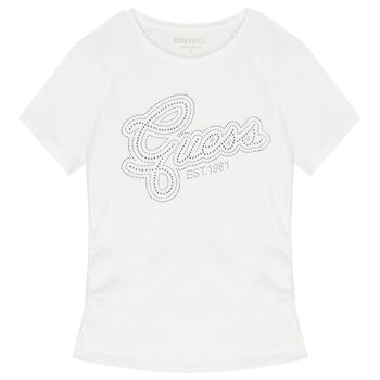Girls White Embellished Logo T-Shirt