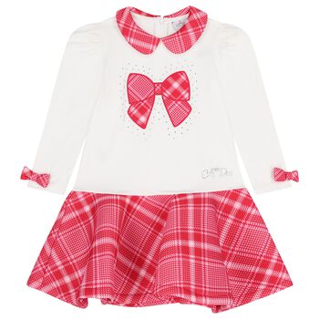 Girls Ivory & Red Bow Dress