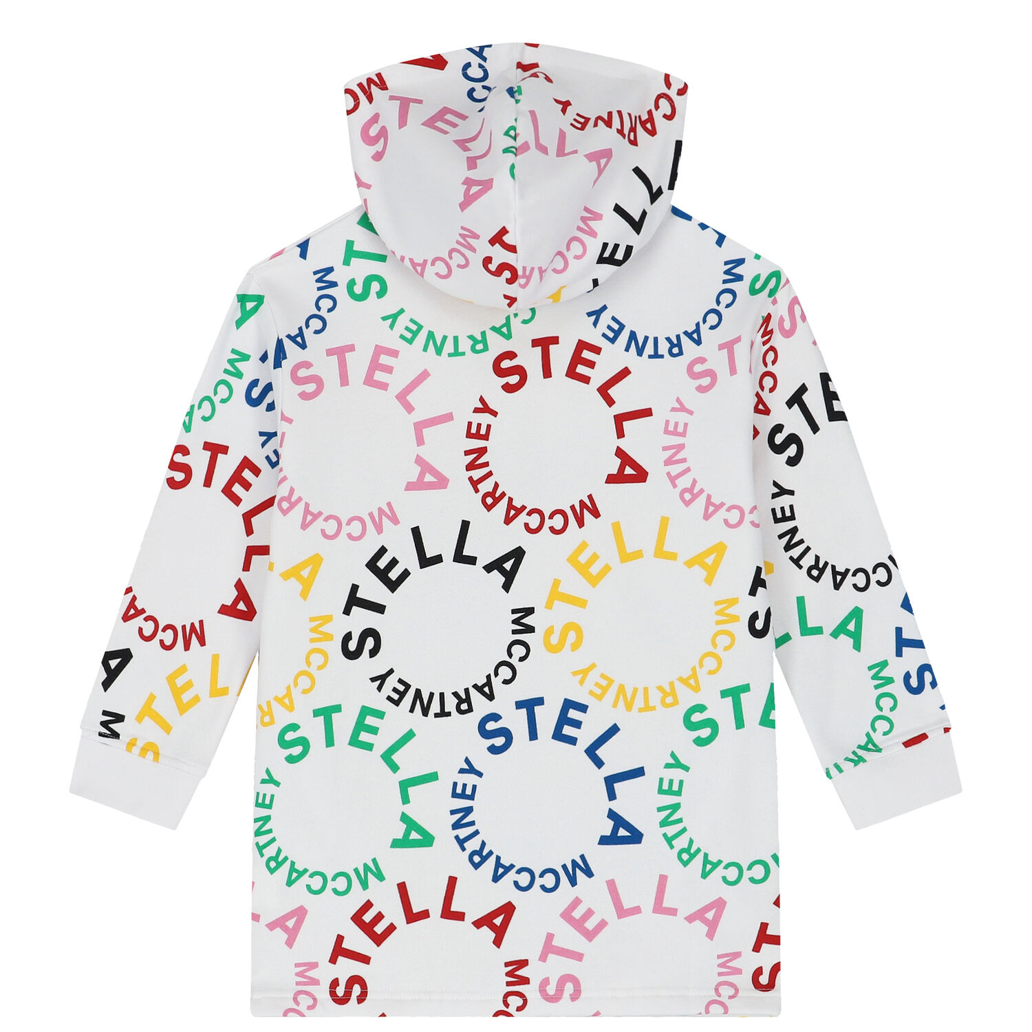 Girls White Logo Hooded Dress, 1, hi-res