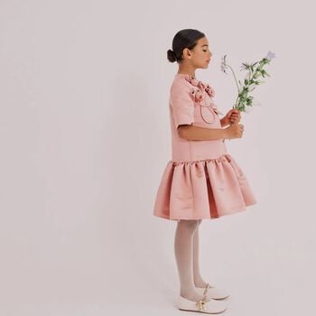 Girls Rose Pink 3D Flowers Dress