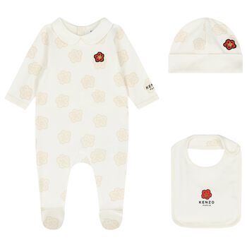 Ivory Bokeh Flower Babygrow Gift Set