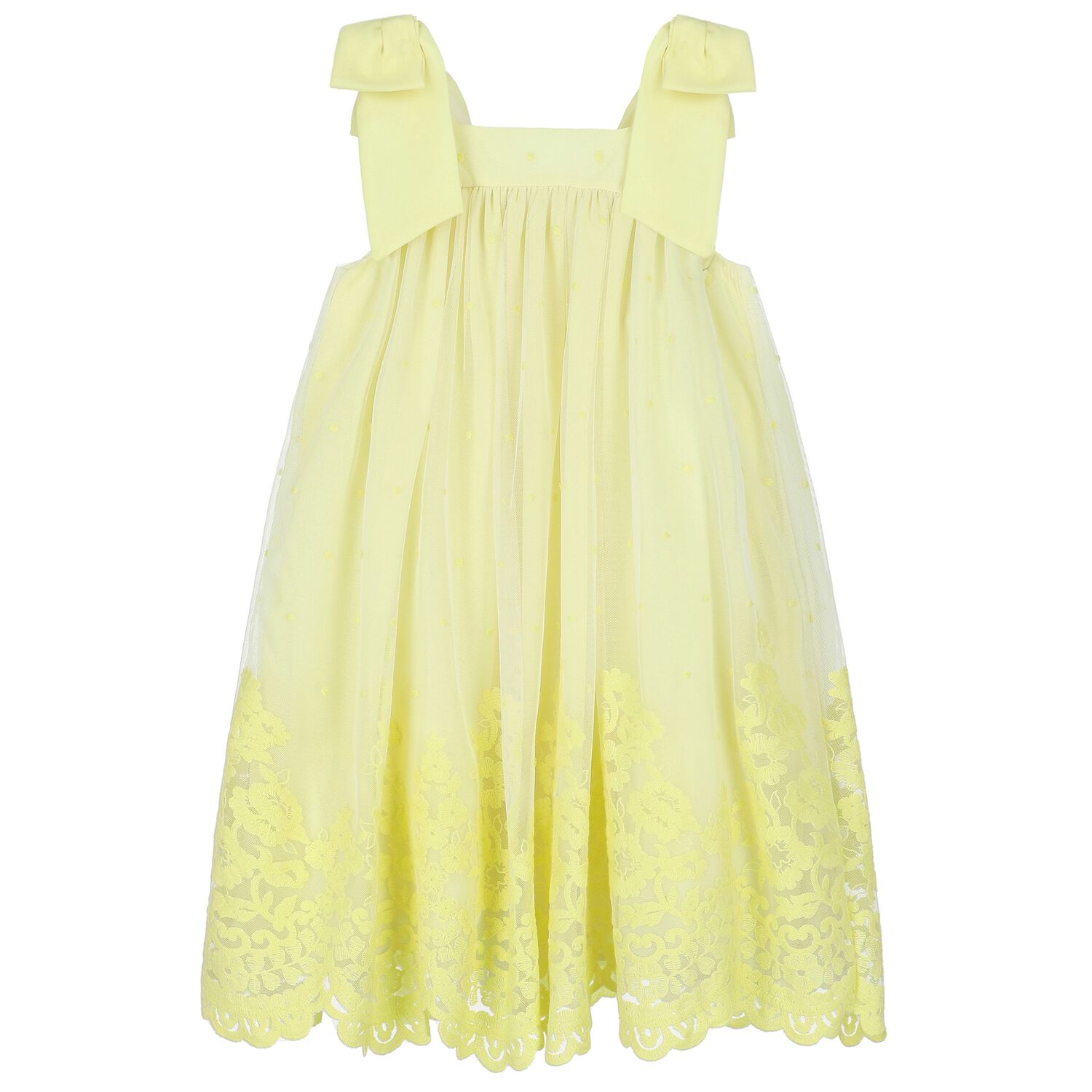 Girls Yellow Embroidered Tulle Dress, 1, hi-res