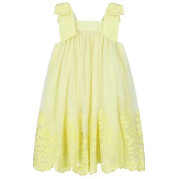 Girls Yellow Embroidered Tulle Dress