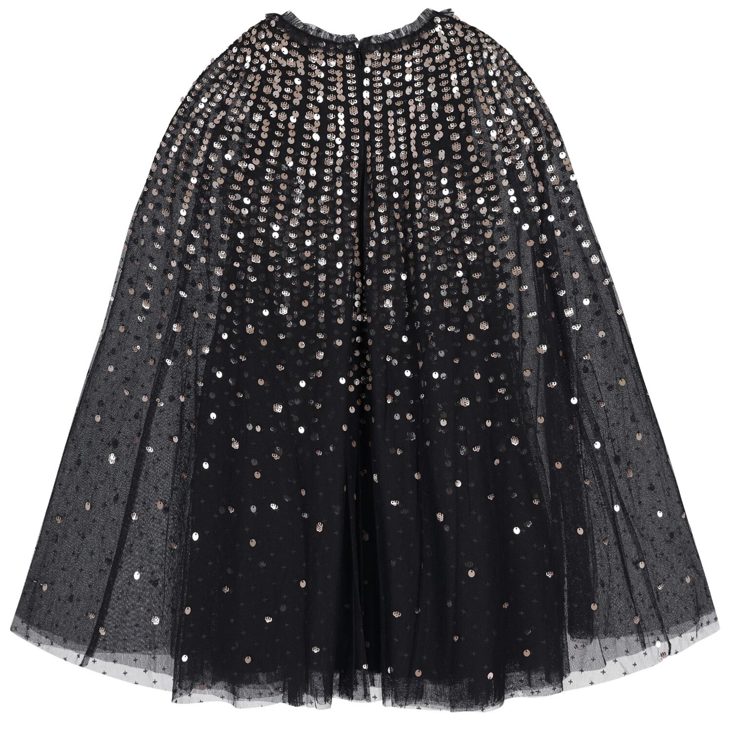 Girls Black Sequinned Tulle Cape Dress, 2, hi-res