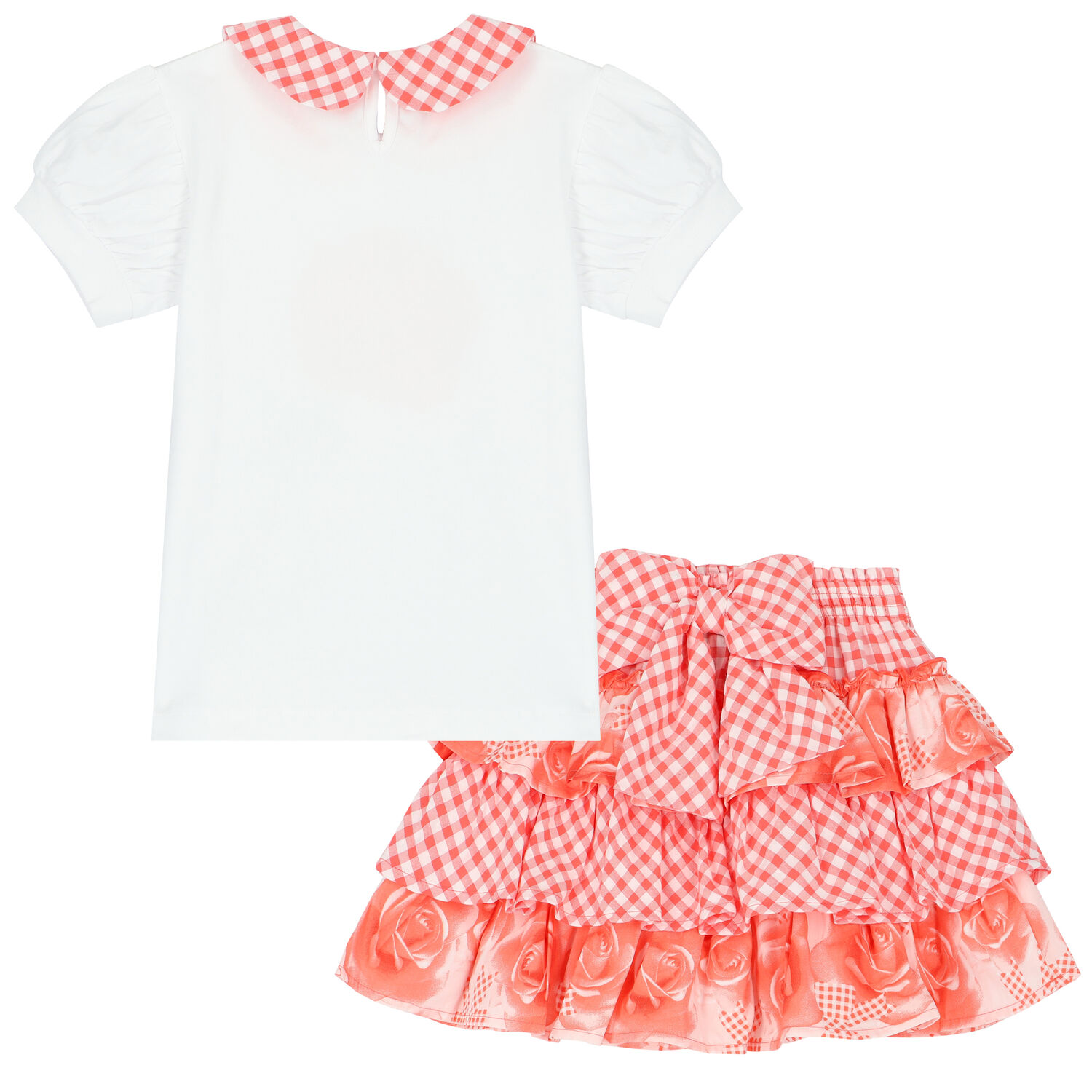 Girls White & Coral Roses Skirt Set, 1, hi-res image number null