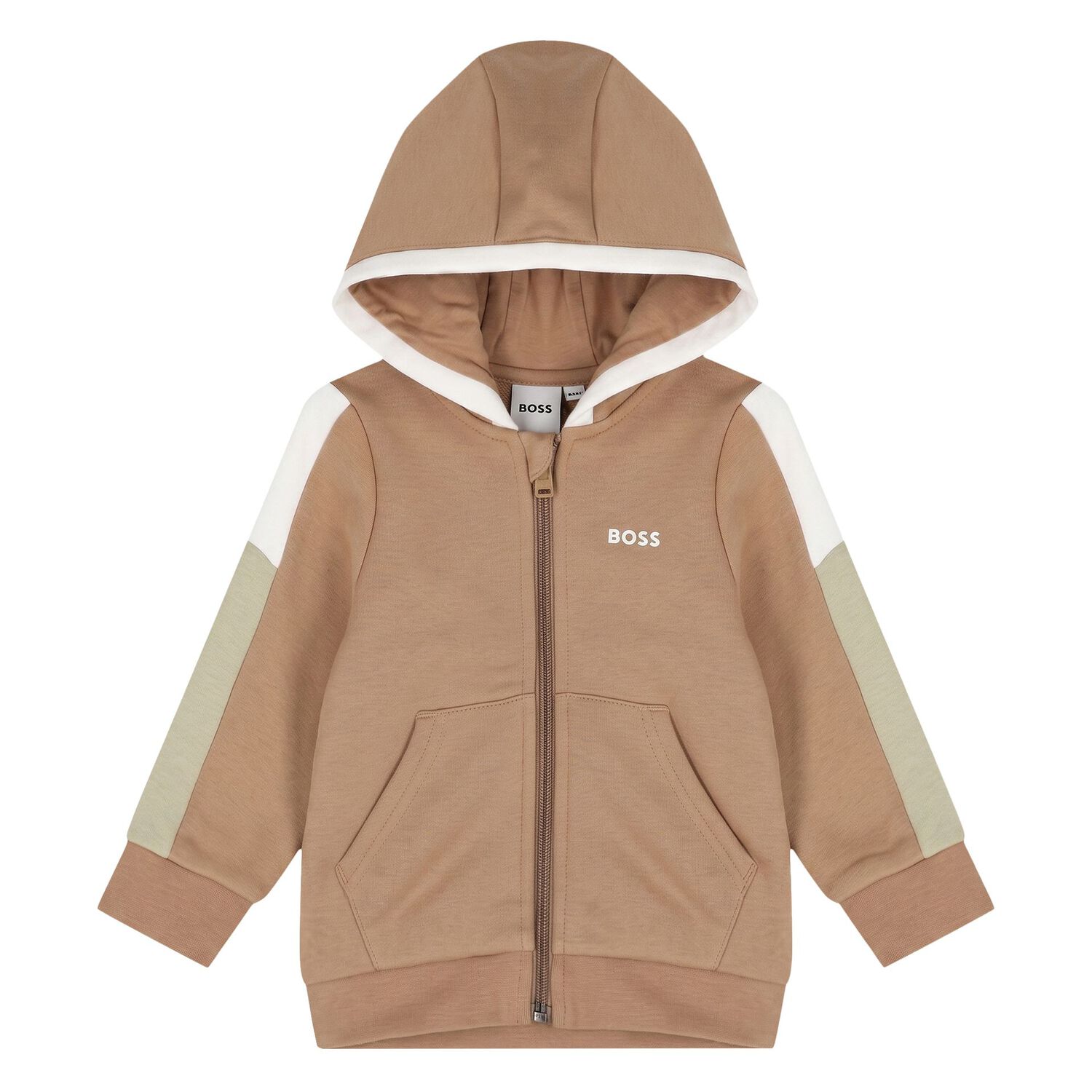 Younger Boys Beige Hooded Zip Up Top, 1, hi-res