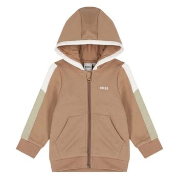 Younger Boys Beige Hooded Zip Up Top