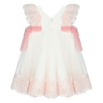 Younger Girls White & Pink Tulle Lace Dress