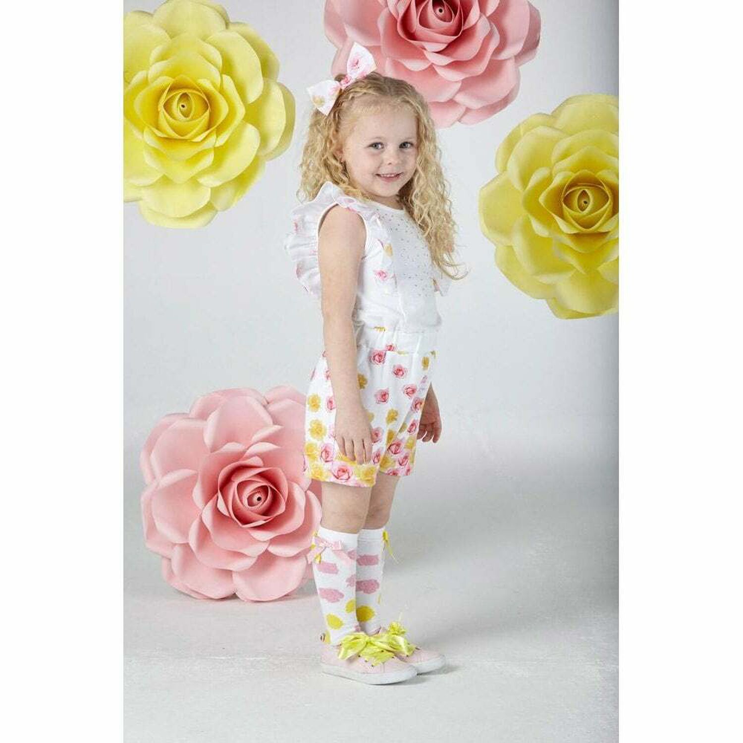 Girls White Rose Print Playsuit, 1, hi-res image number null