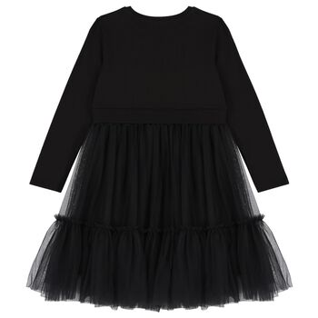 Girls Black Logo Tulle Dress