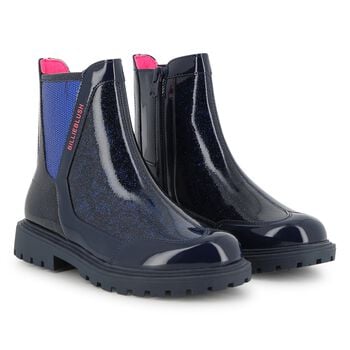 Girls Navy Blue Faux Leather Boots 