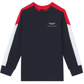 Boys Navy & Red Logo Long Sleeve Top