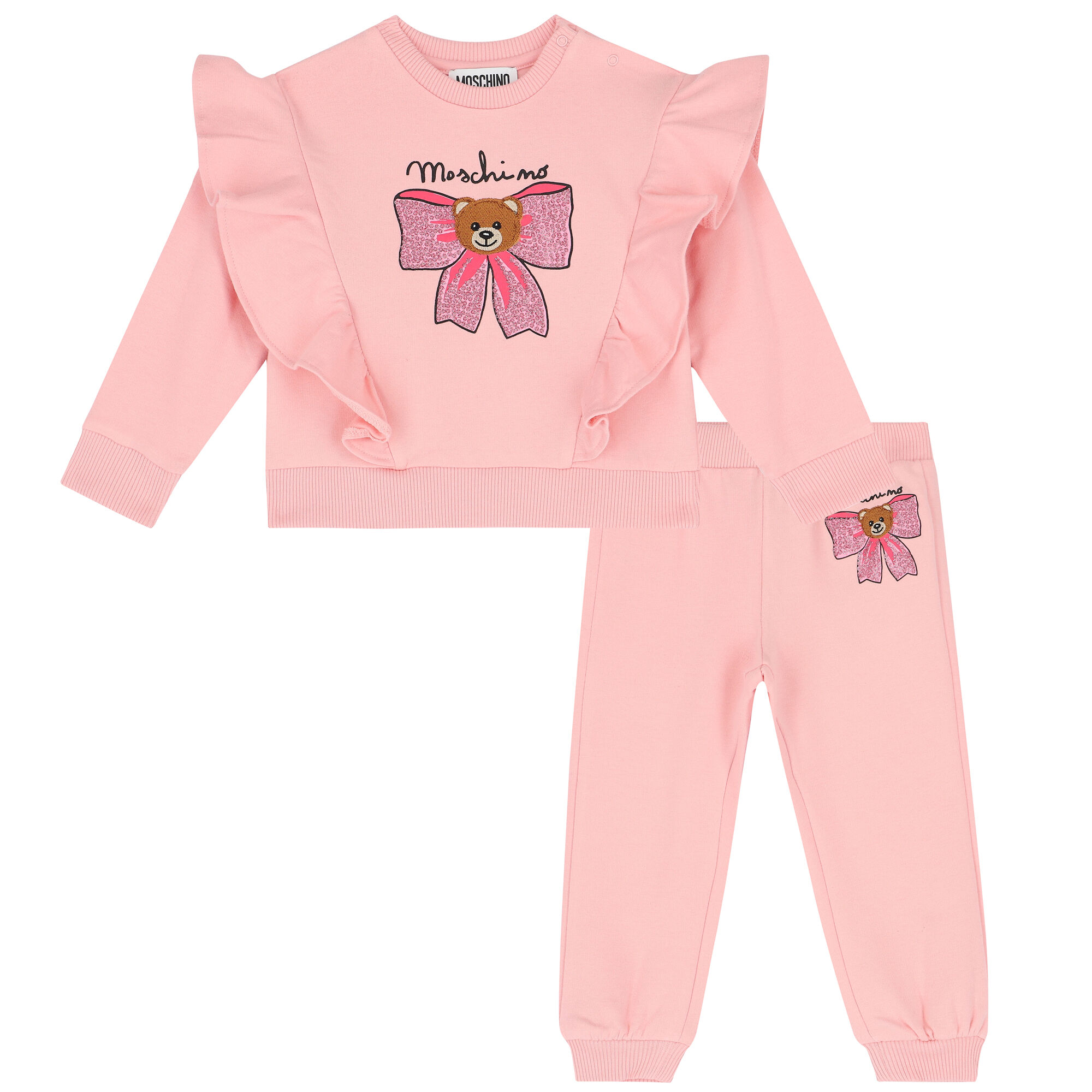 Moschino Younger Girls Pink Logo Ruffle Tracksuit Junior Couture