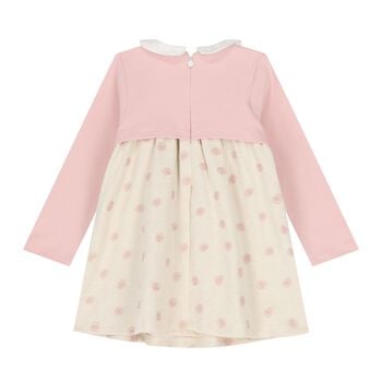 Baby Girls Pink & Beige Embroidered Dress
