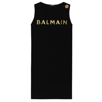 Girls Black & Gold Logo Dress