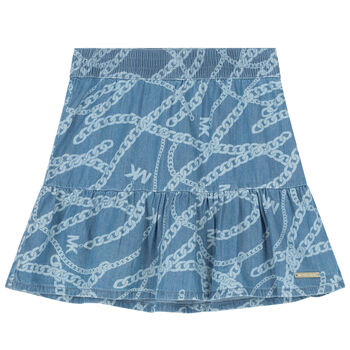 Girls Blue Chambray Logo Skirt