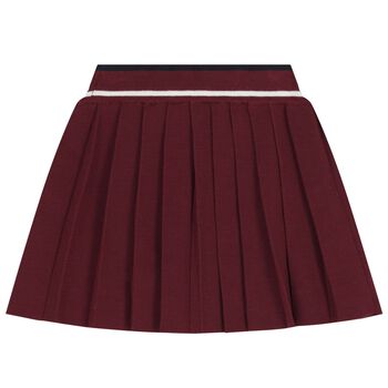 Girls Burgundy Logo Pleated Skirt