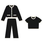 Girls Black & Beige Trousers Set, 1, hi-res