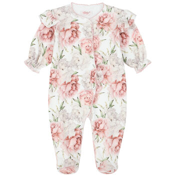 Baby Girls White Floral Babygrow