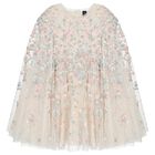 Girls Ivory Floral & Tulle Cape Dress, 1, hi-res