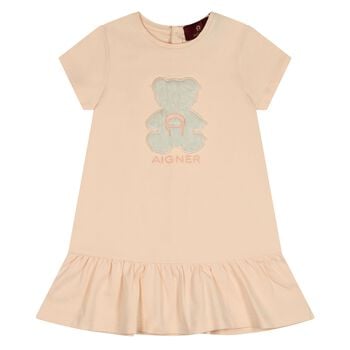 Younger Girls Pink Faux Fur Teddy Bear Dress