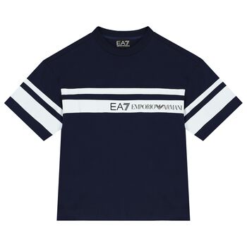 Boys Navy Blue & White Logo T-Shirt
