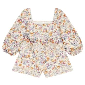 Girls Ivory Floral Embroidered Playsuit