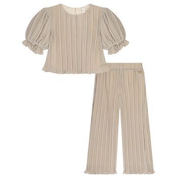 Girls Beige & Silver Trousers Set