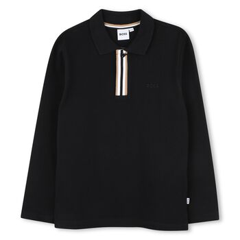 Boys Black Logo Long Sleeve Polo Shirt