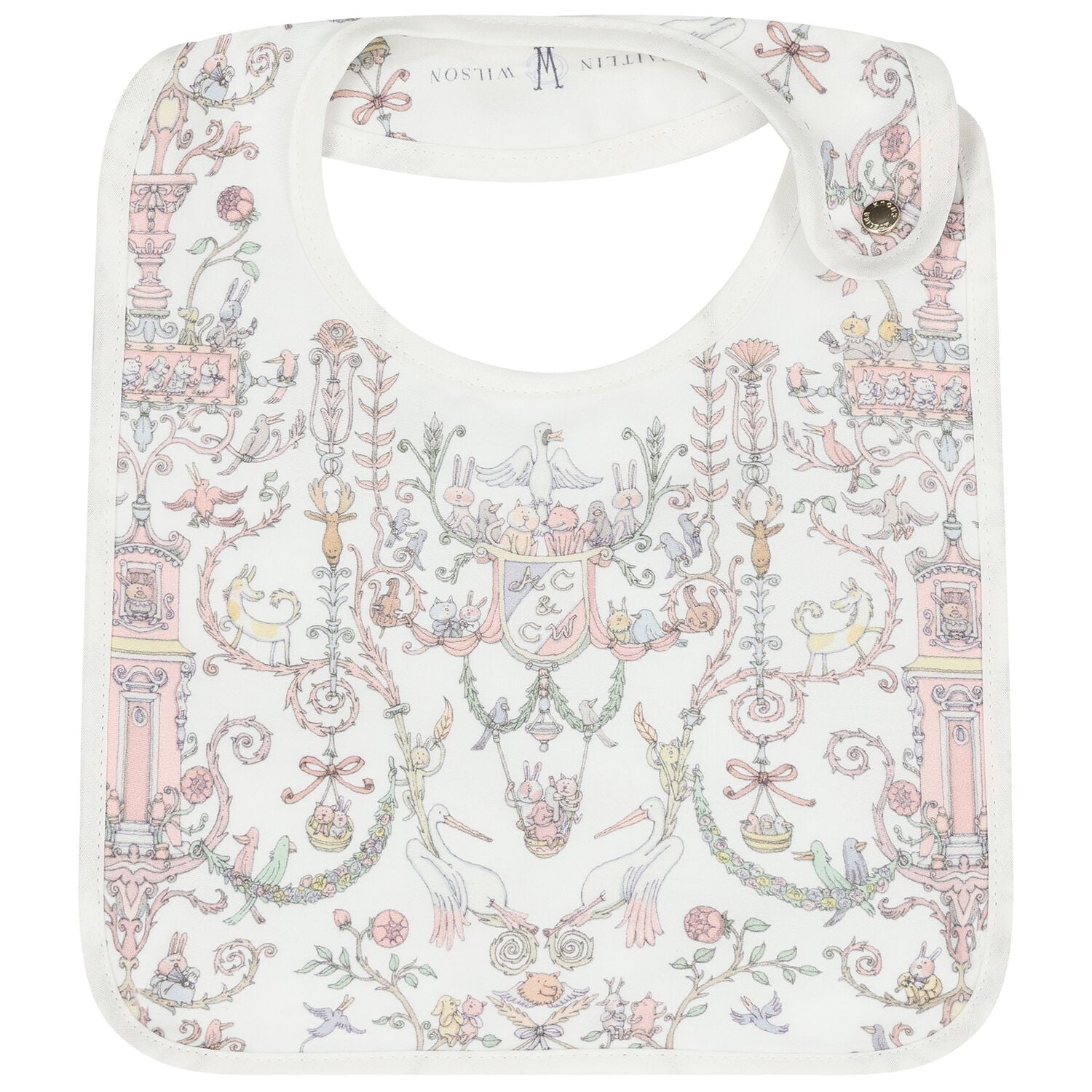 Baby Girls Ivory & Pink Toile de Jouy Bib, 2, hi-res