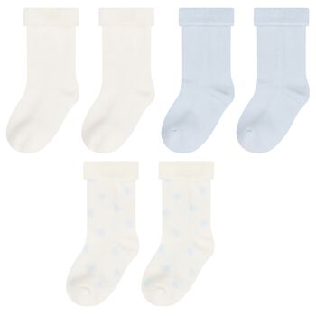 Baby Boys Ivory & Blue Socks ( 3-Pack )